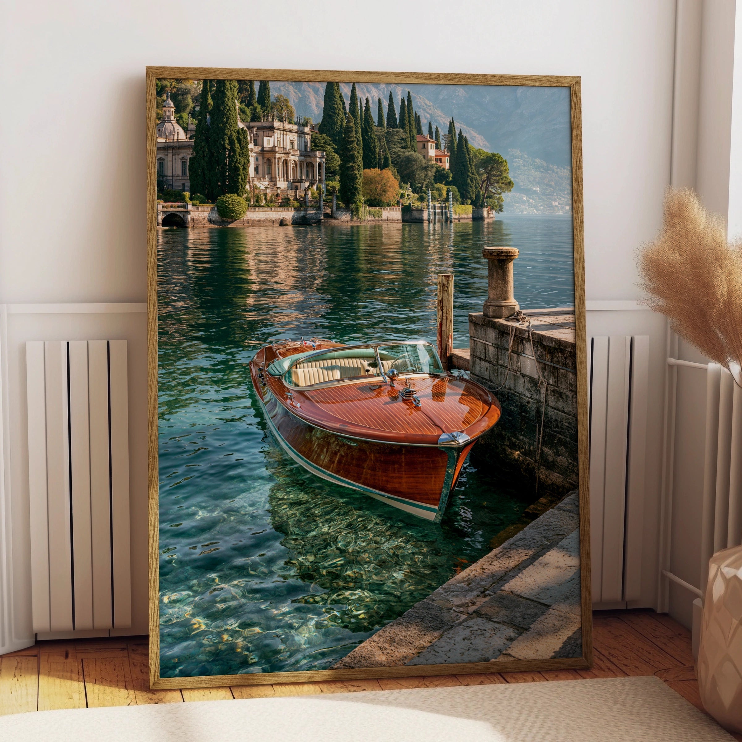 Luxury Wooden Speedboat Lake Como Italy, Wall Art Poster, Vintage Style