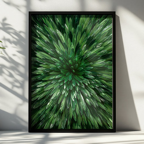 Green Feather Burst Wall Art Poster, Emerald Mirror Abstract Print