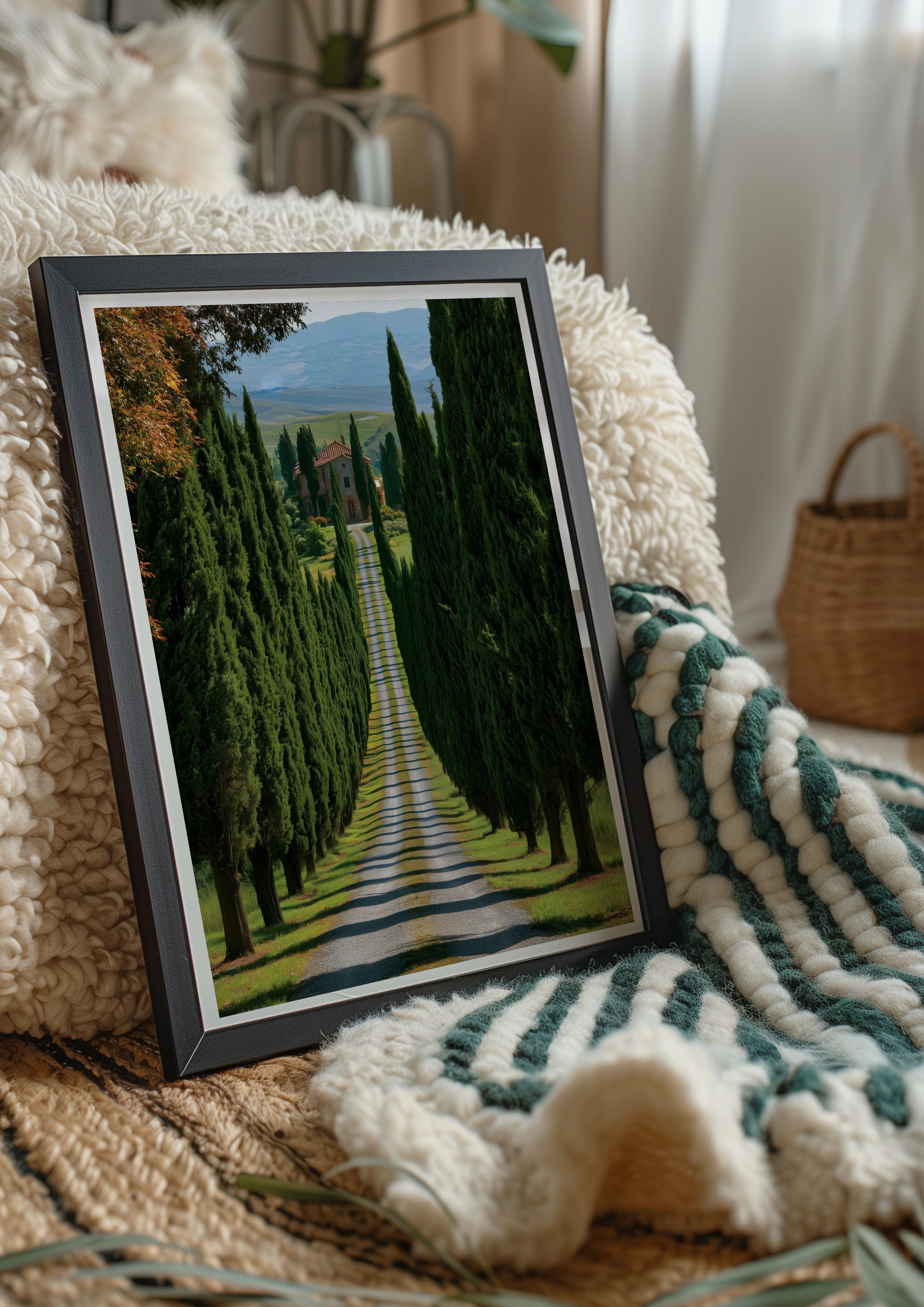 Tuscany Cypress Boulevard Wall Art Poster, Italian Countryside Print, Nature Landscape