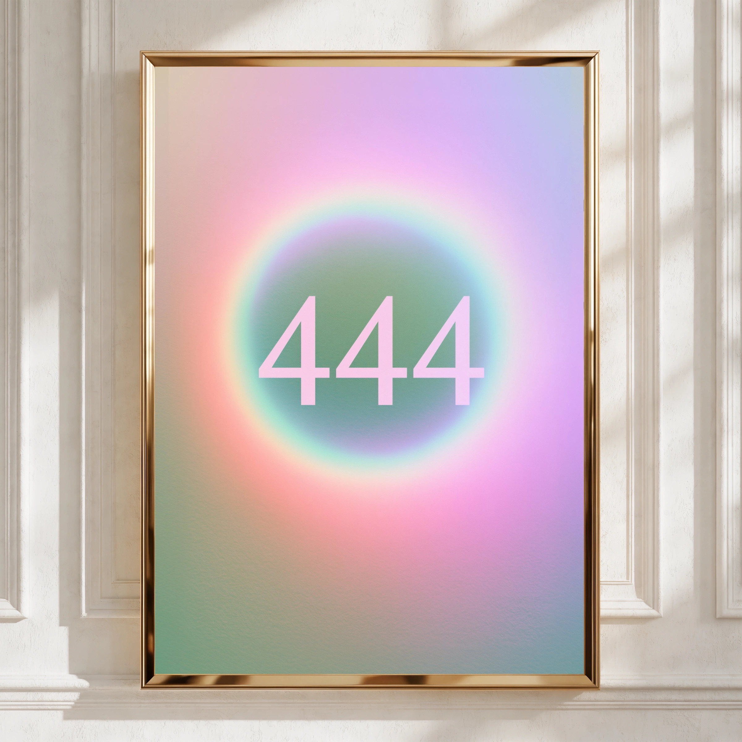 444 Angel Number Poster, Spiritual Wall Art, Pastel Holographic Print