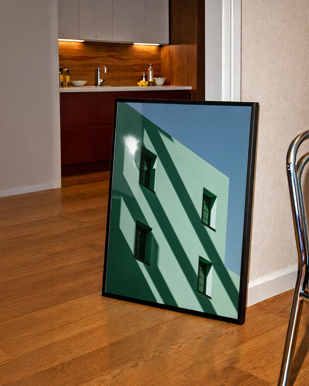 Green Architecture Shadow Poster, Minimalist Building Wall Art, Modern Print