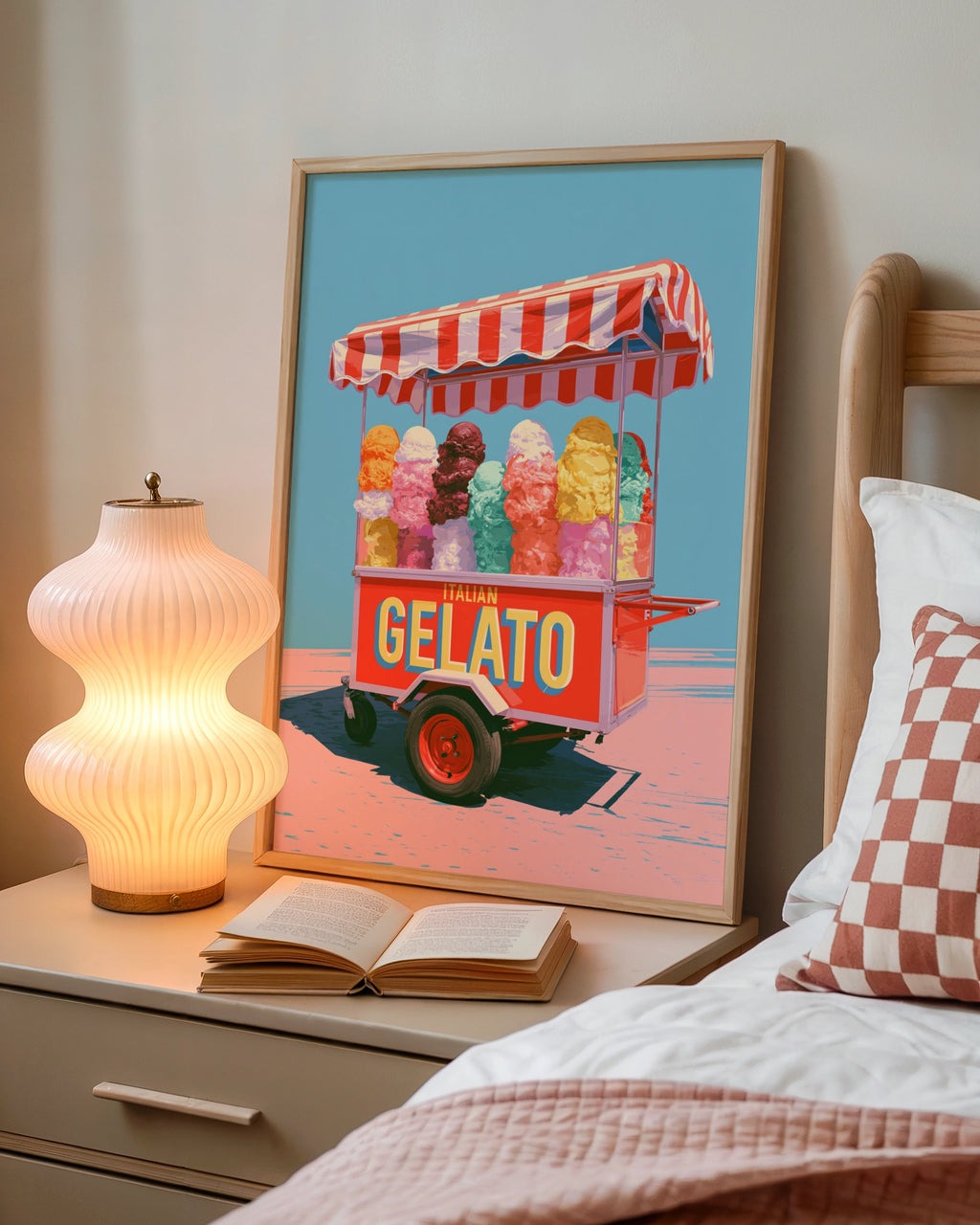 Italian Gelato Cart Poster, Retro Ice Cream Print, Colourful Kitchen Wall Art