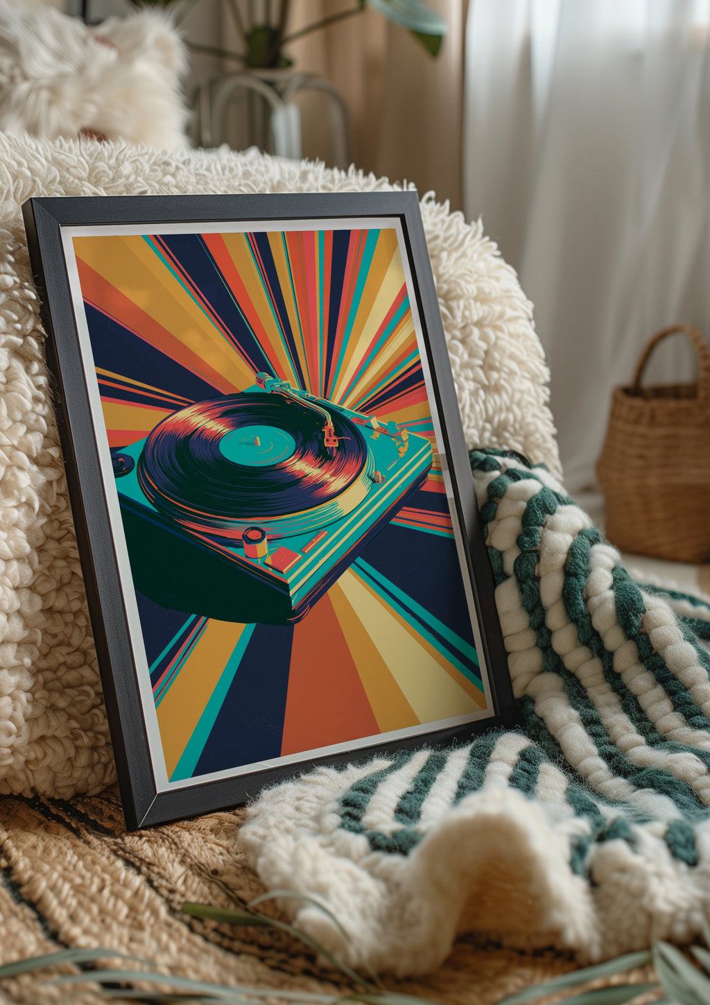 Record Player Poster, Vinyl Turntable Wall Art, Retro Pop Art Print
