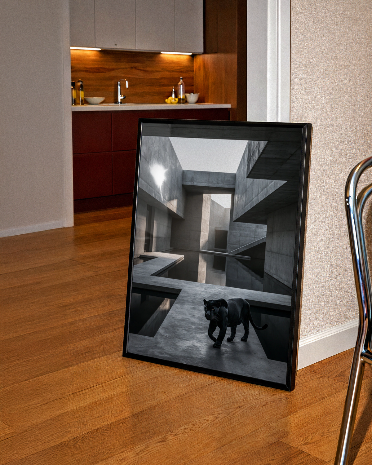 Black Panther Brutalist Architecture Poster, Dark Concrete Wall Art