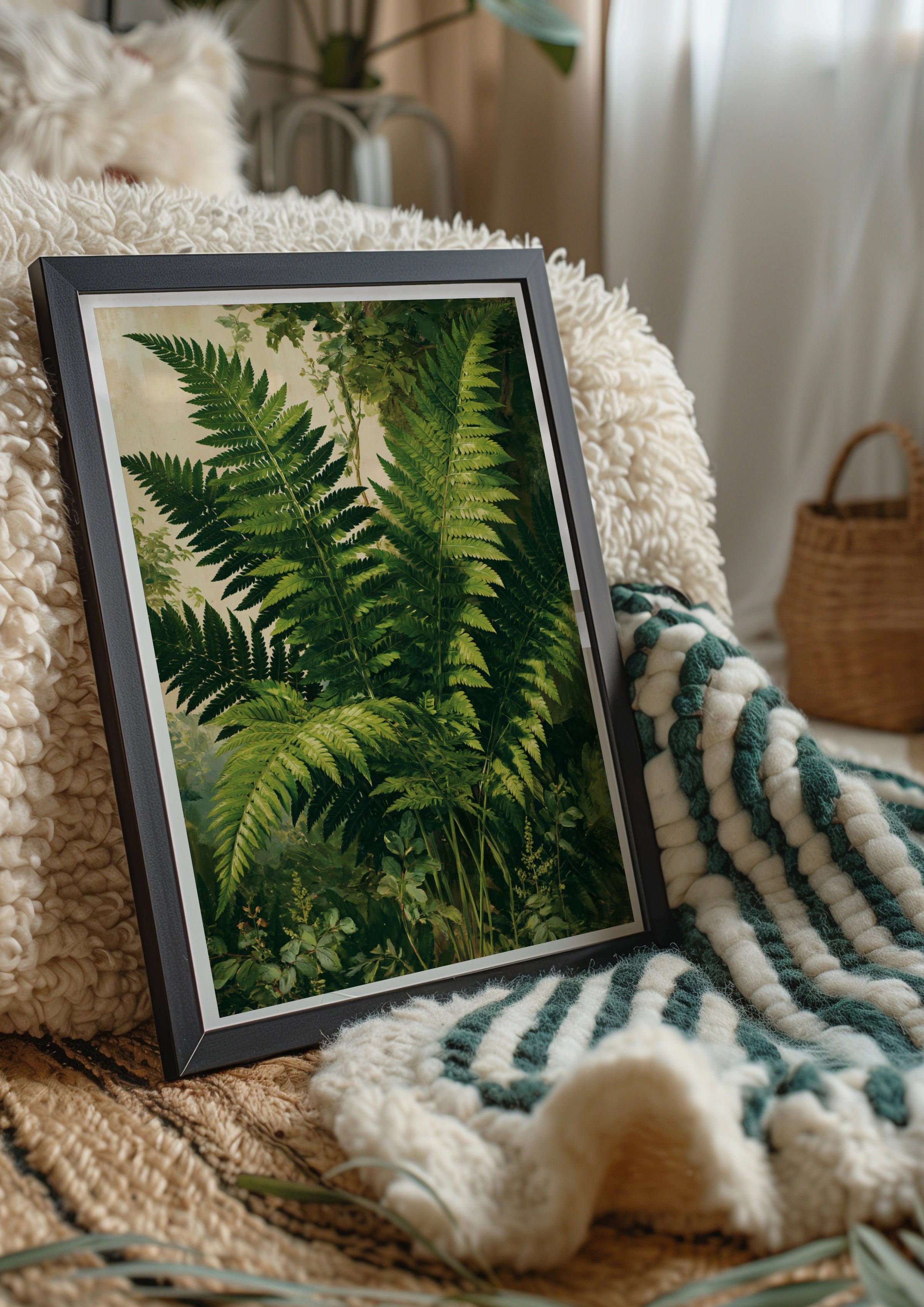 Fern Close Up Botanical Poster, Lush Green Leaf Print, Victorian Nature Art