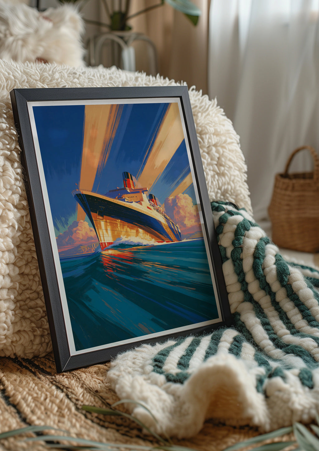 Ocean Liner Ship Poster, Vintage Art Deco Wall Art, Retro Nautical Print