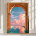 Arch Pool Dreamy Sky Poster, Surreal Architecture Print, Pastel Cloud Wall Art