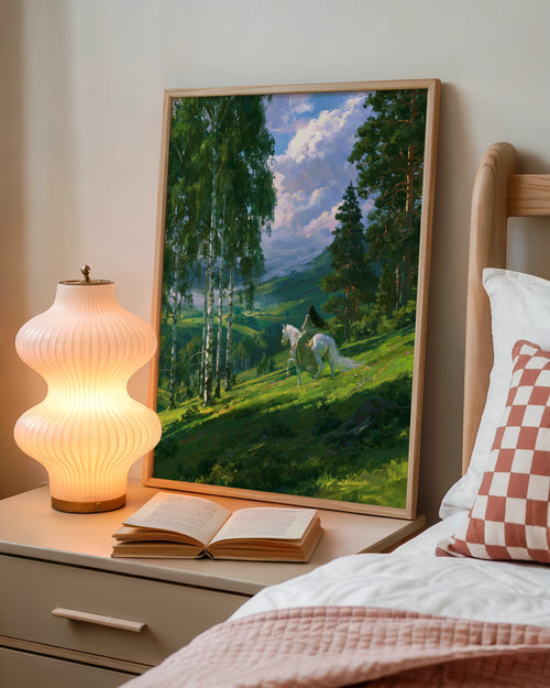Pre-Raphaelite Woman Horse Riding, Forest Valley Poster, Romantic Art Print
