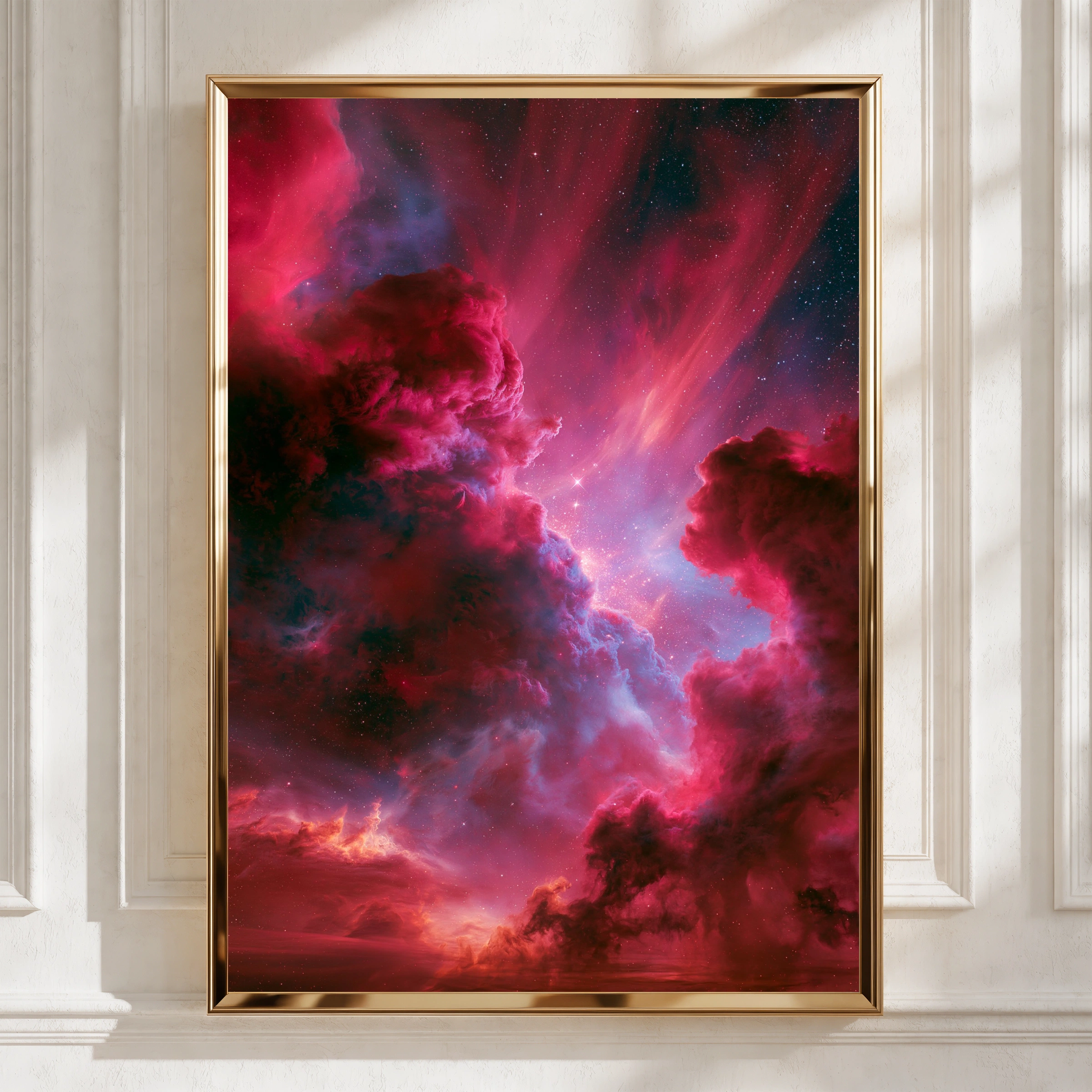 Pink Galaxy Nebula Stars Wall Art Poster, Space Print, Cosmic Sky