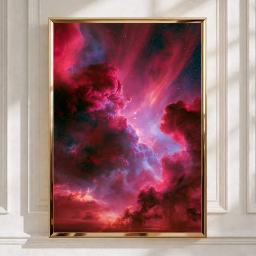 Pink Galaxy Nebula Stars Wall Art Poster, Space Print, Cosmic Sky