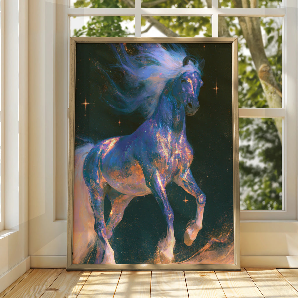 Cosmic Horse Wall Art Poster, Galaxy Stallion Print, Fantasy Celestial Style