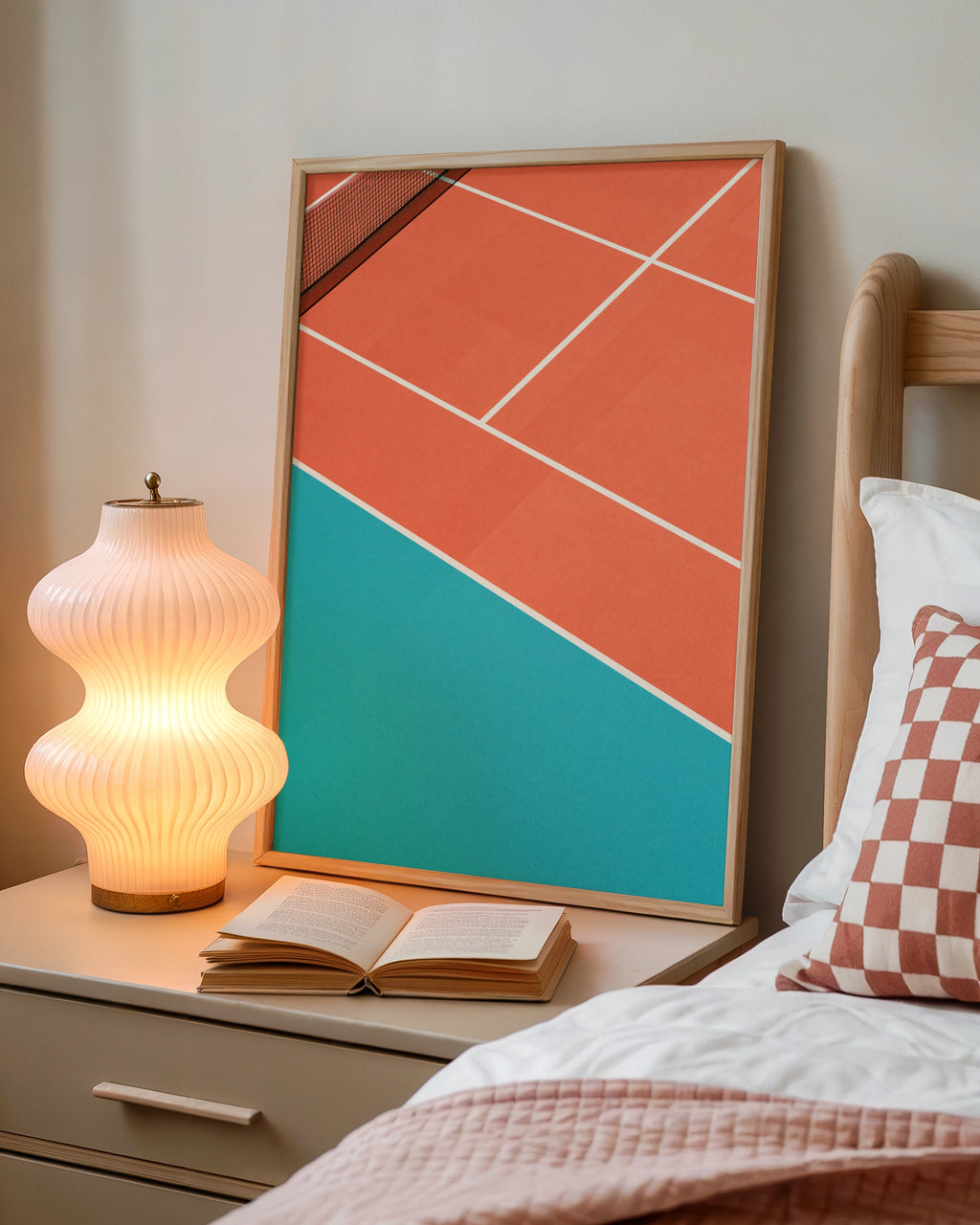 Tennis Court Poster, Minimalist Sport Wall Art, Terracotta Teal Print