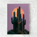 Cactus Moon Pink Sky Wall Art Poster, Desert Saguaro Print, Botanical