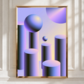 Purple Abstract Geometric Shapes Poster, 3D Spheres Cylinders Wall Art Print
