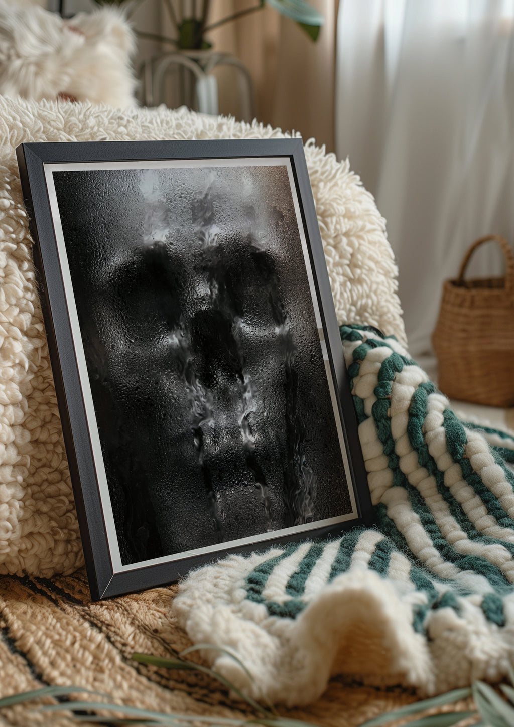 Skull Through Wet Glass Poster, Dark Gothic Wall Art, Moody Monochrome Print