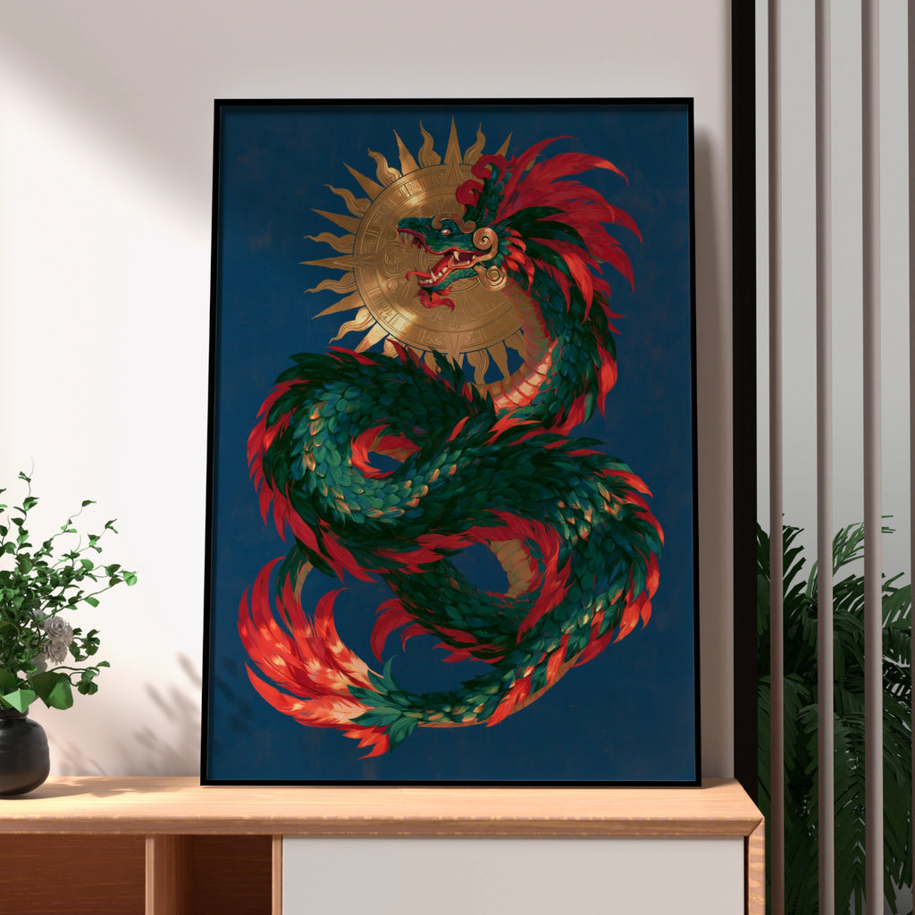 Quetzalcoatl Aztec God Poster, Feathered Serpent Wall Art, Mythology Print