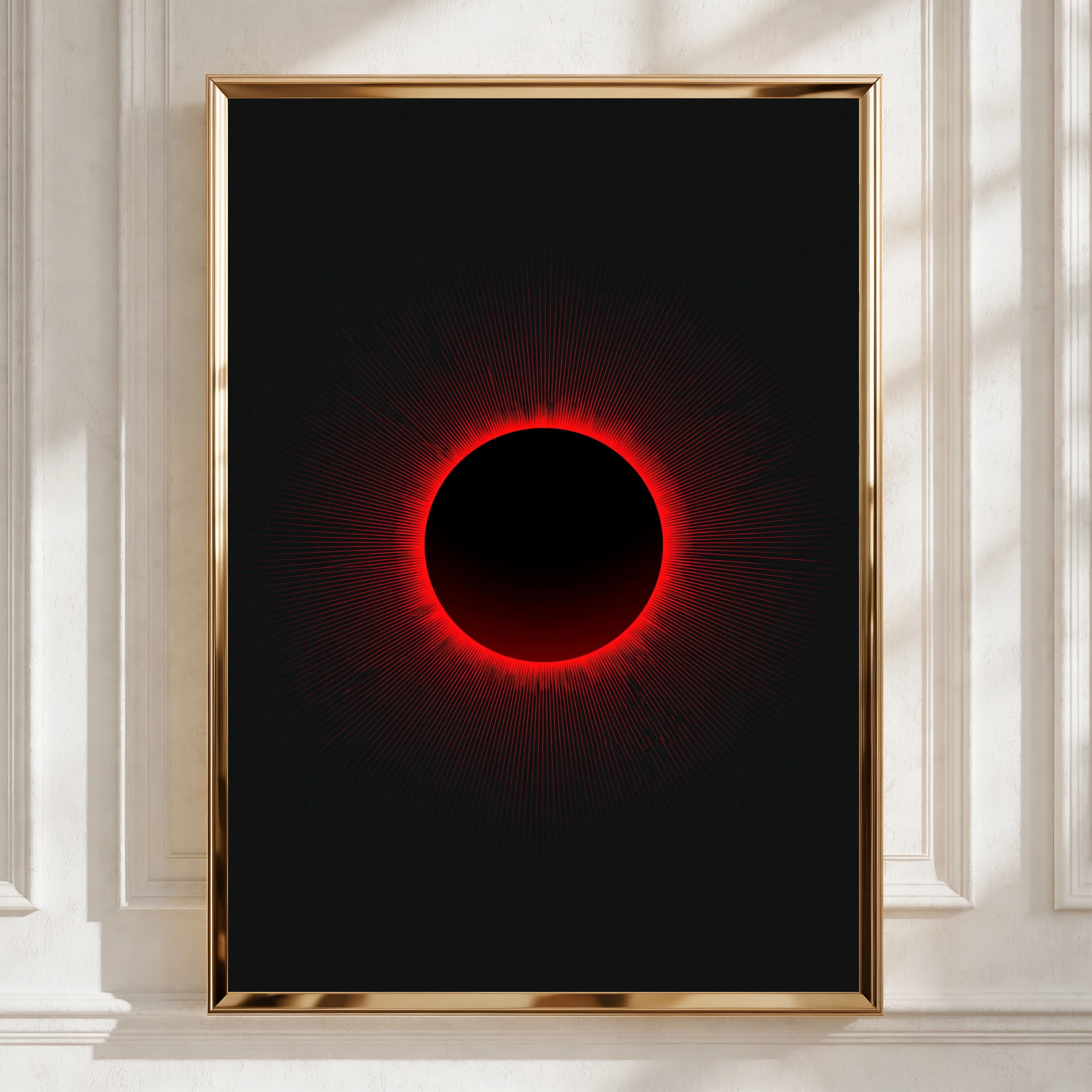 Solar Eclipse Poster, Red Black Minimalist Wall Art, Space Print