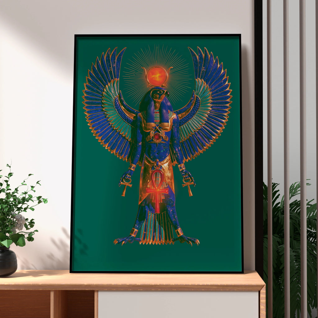 Horus Egyptian God Poster, Full Figure Falcon Deity, Ancient Egypt Wall Art