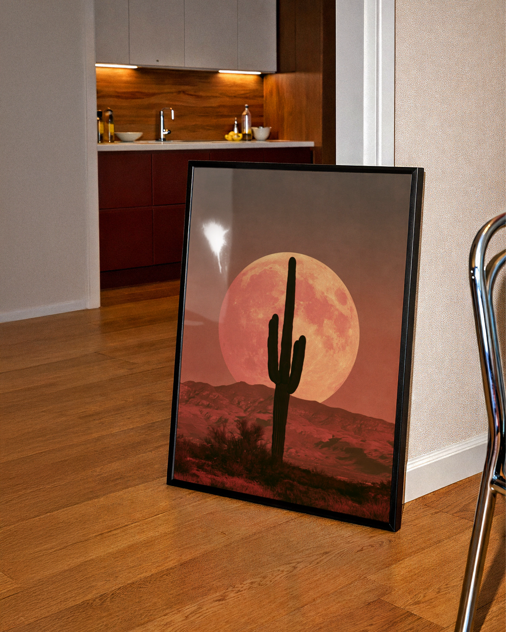 Cactus Boho Sunset Poster, Desert Moon Wall Art, Saguaro Silhouette Print