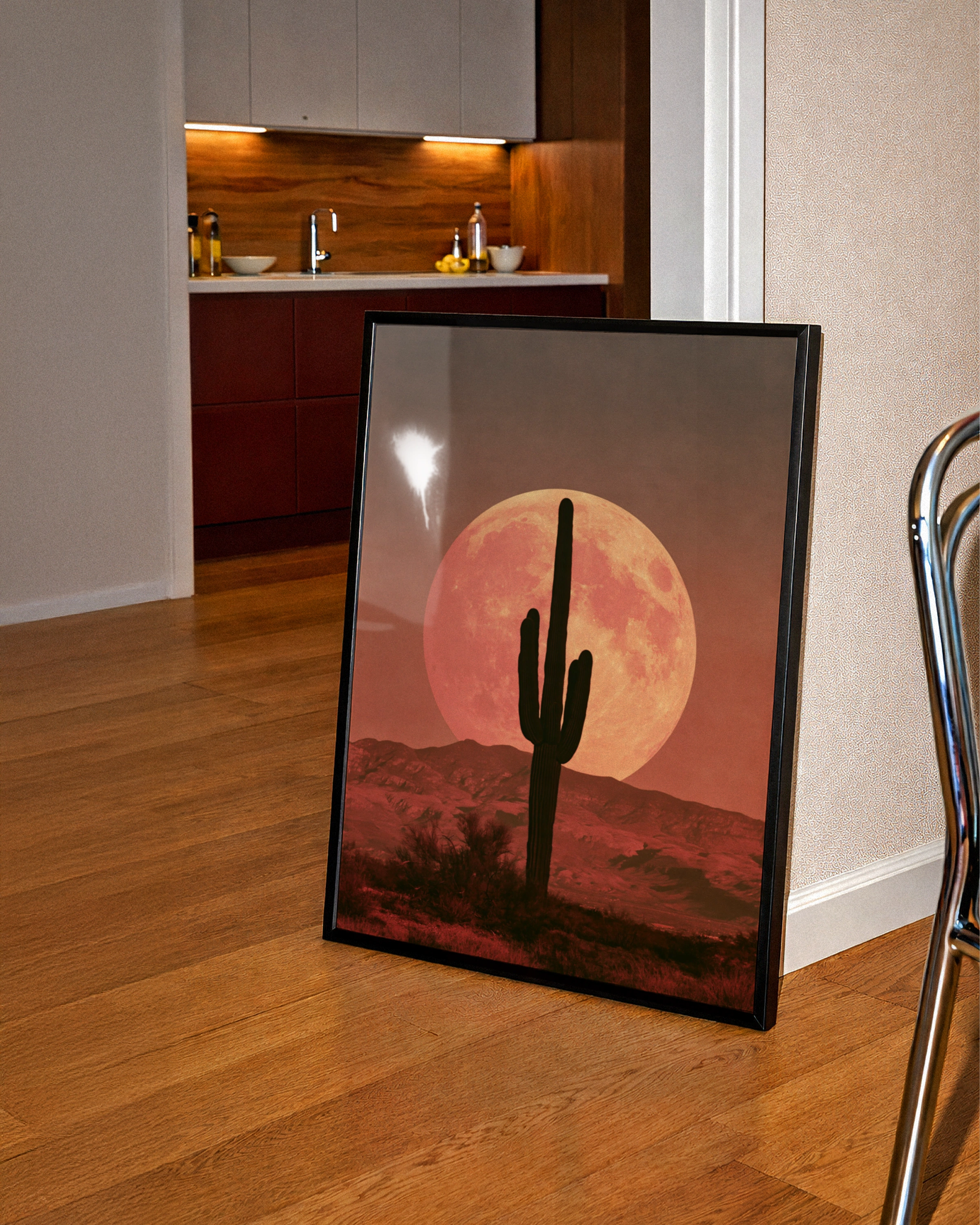 Cactus Boho Sunset Poster, Desert Moon Wall Art, Saguaro Silhouette Print