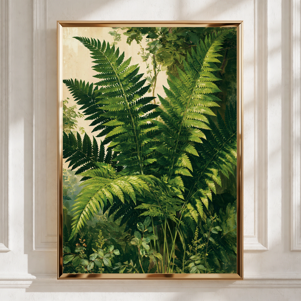 Fern Close Up Botanical Poster, Lush Green Leaf Print, Victorian Nature Art