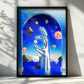 Psychedelic Hand Cosmic Poster, Surreal Blue Space Wall Art, Geometric