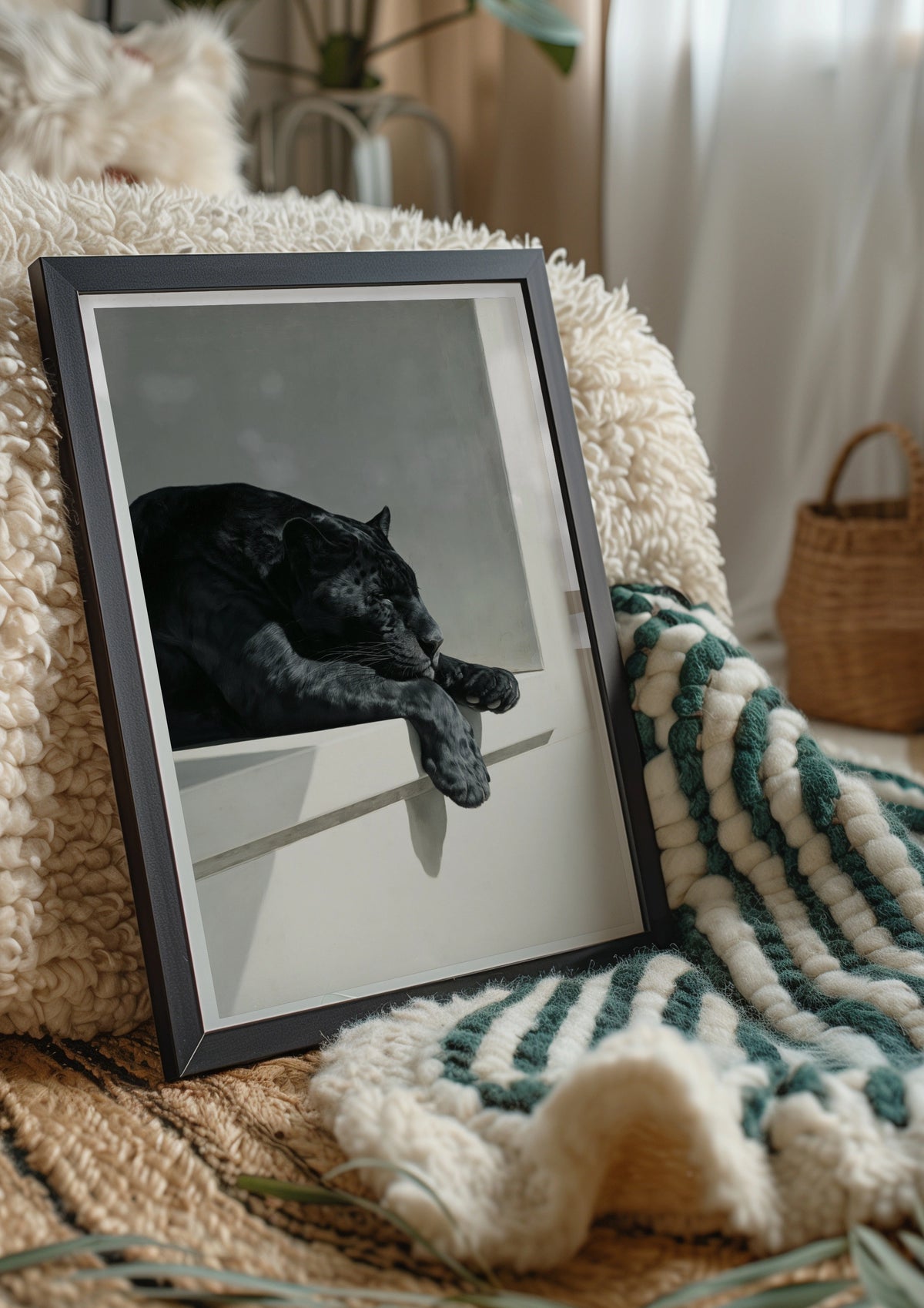 Sleeping Black Panther Poster, Monochrome Wildlife Wall Art, Minimalist Print
