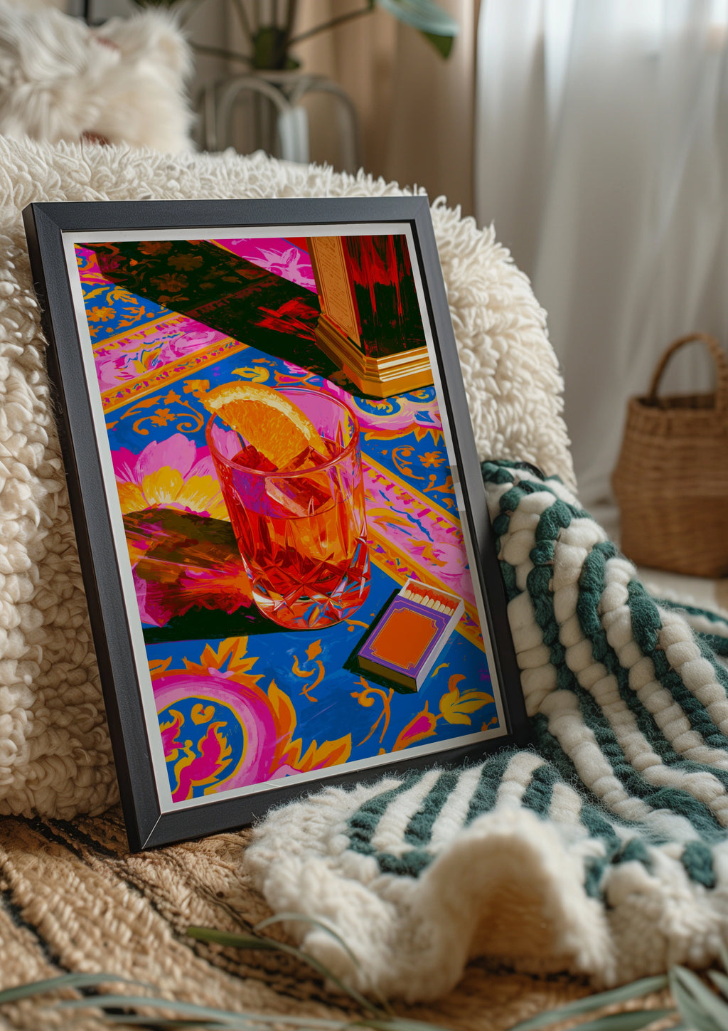 Negroni Cocktail Poster, Vibrant Bar Art Print, Bold Pink Blue Wall Art