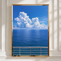 Cruise Ship Deck Ocean View Poster, Blue Sea Sky Clouds, Nautical Wall Art