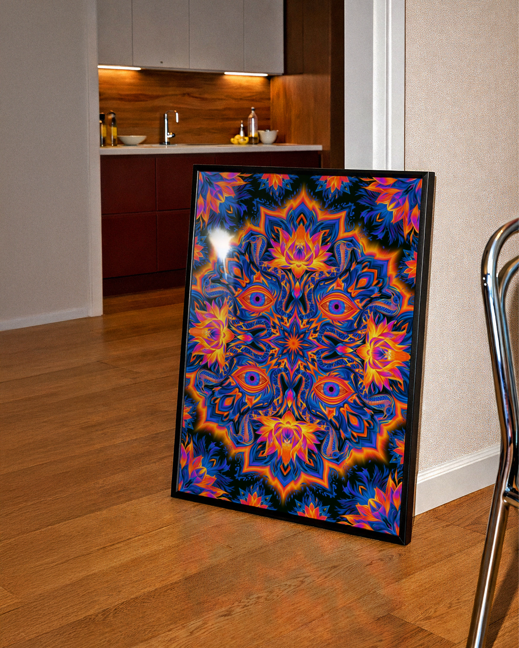 Mystical Eye Mandala Poster, Psychedelic Snake Lotus Wall Art Print