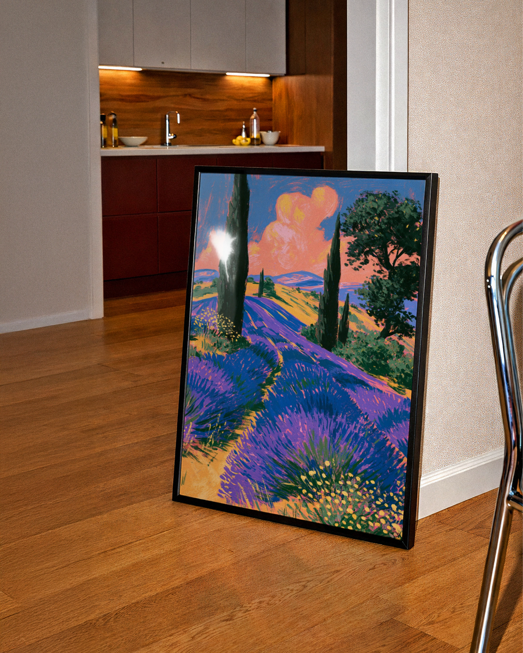 Lavender Fields Poster, Provence France Wall Art, Colourful Landscape Print