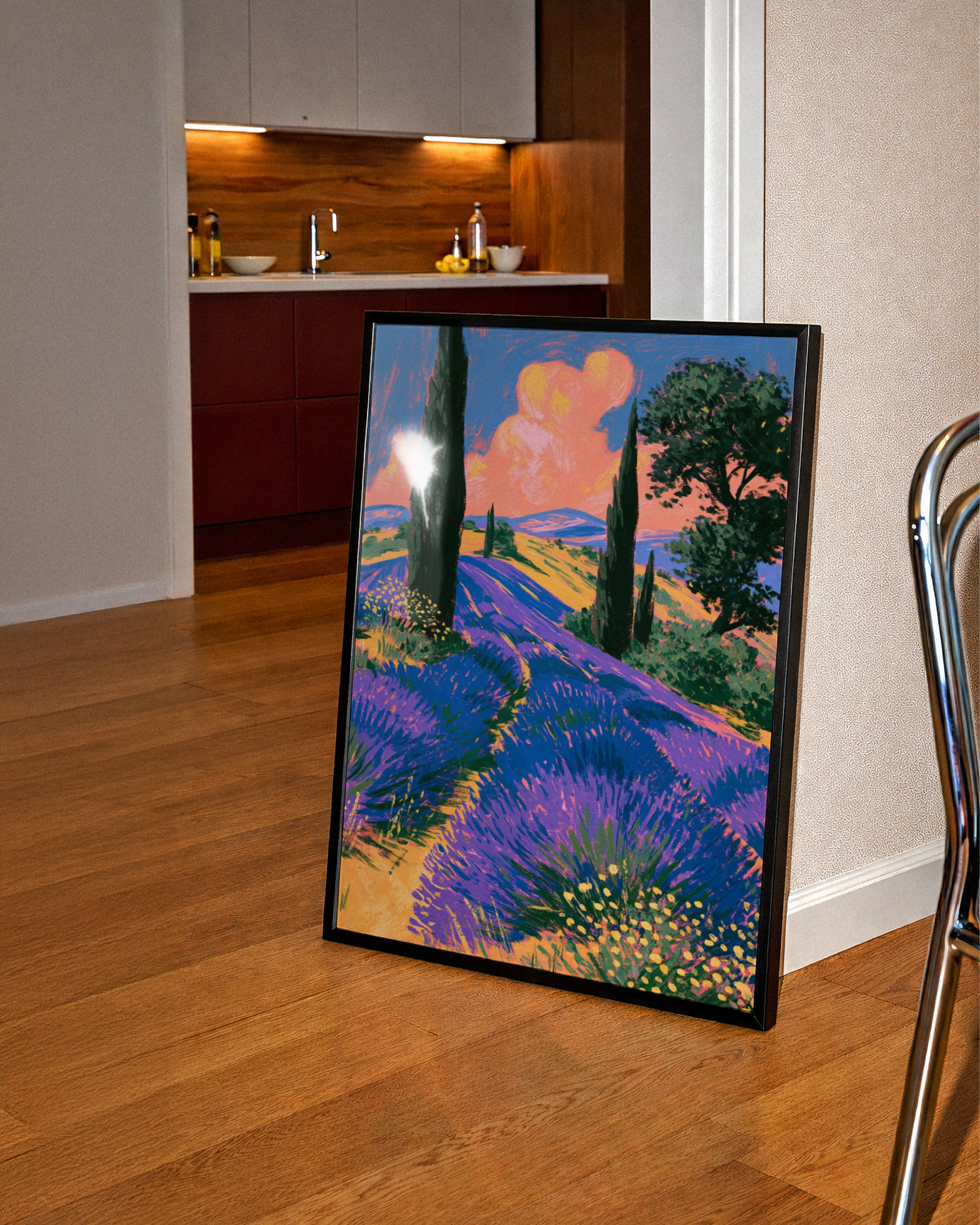 Lavender Fields Poster, Provence France Wall Art, Colourful Landscape Print