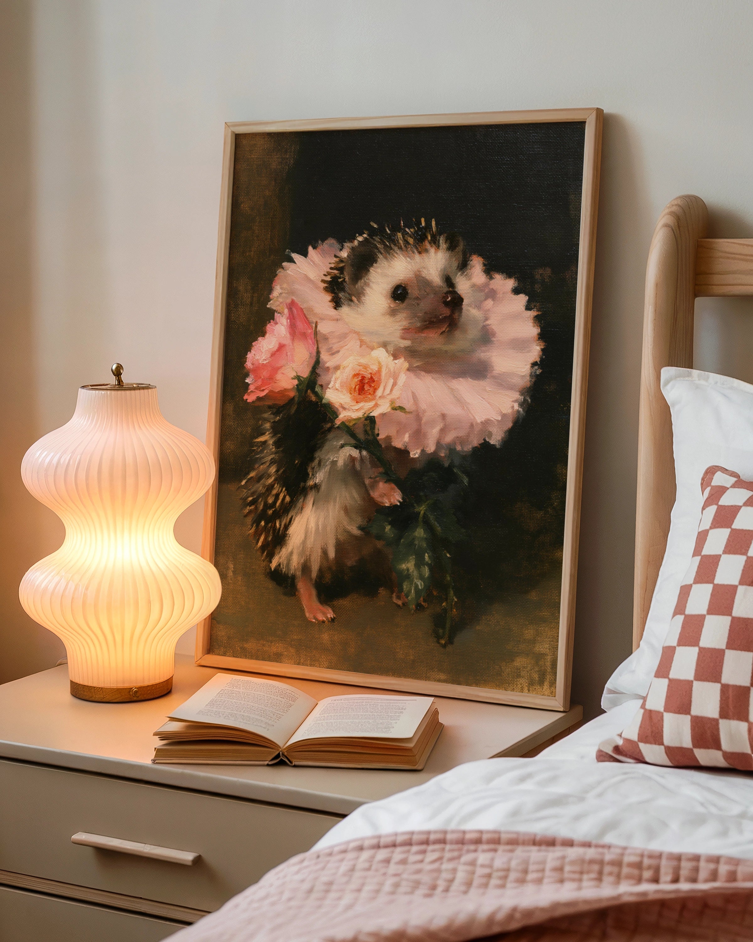 Hedgehog with Roses Poster, Floral Animal Wall Art, Old Masters Style Print