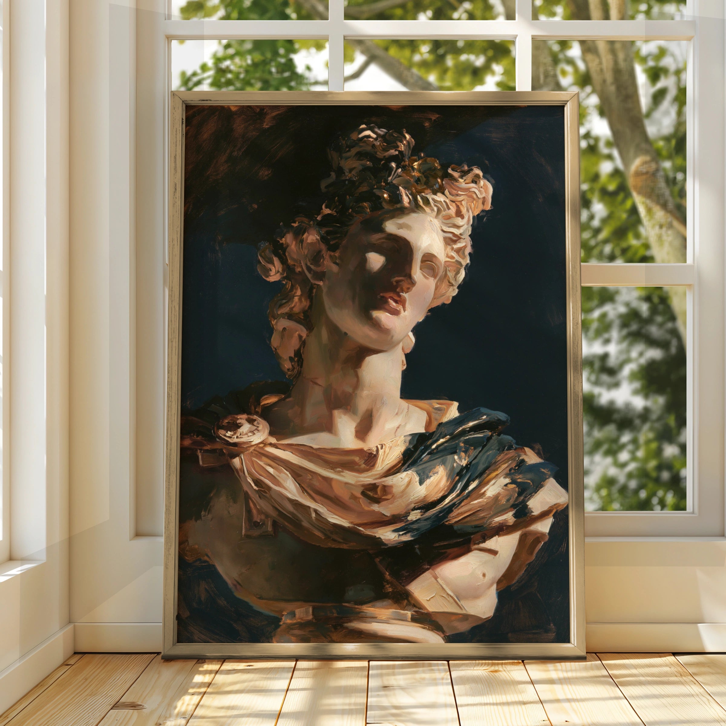 Classical Bust Statue Painting Poster, Dark Academia Wall Art, Baroque Style