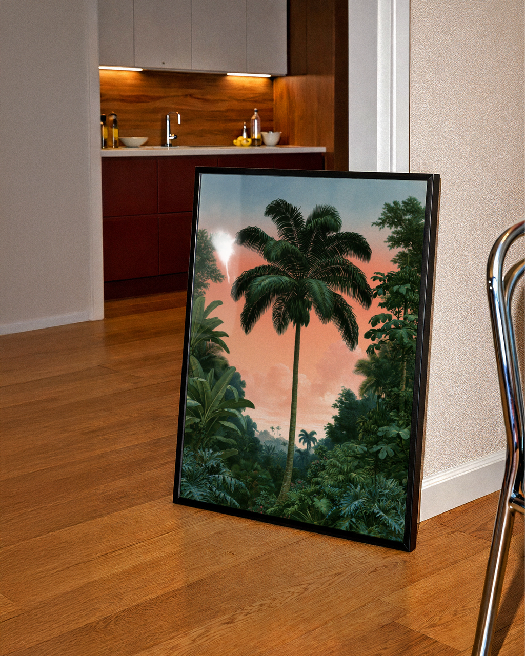 Palm Tree Sunset Poster, Tropical Jungle Wall Art, Vintage botanical Print