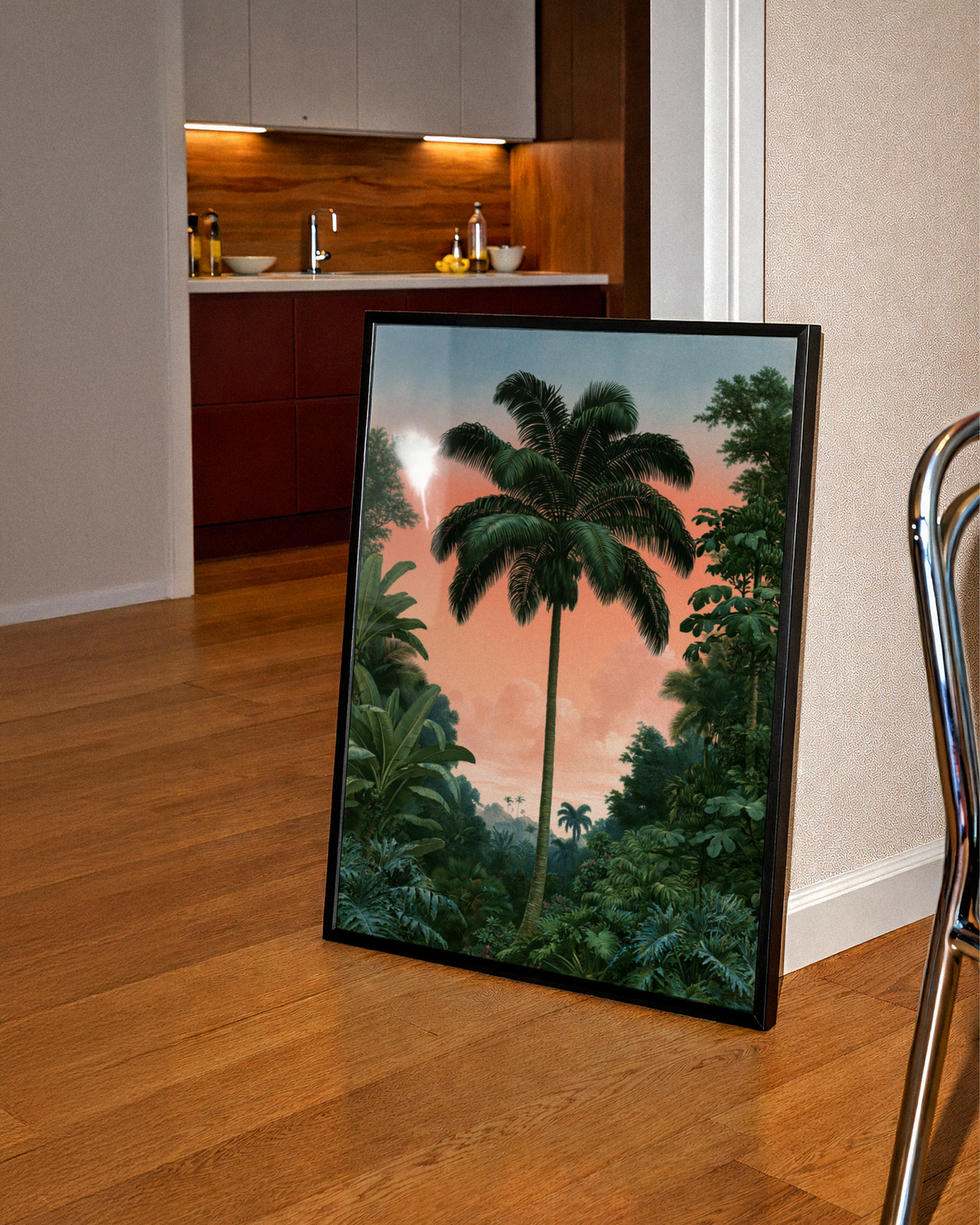 Palm Tree Sunset Poster, Tropical Jungle Wall Art, Vintage botanical Print