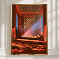 Middle Eastern Hall Poster, Moroccan Architecture Art Print, Warm Red Tones