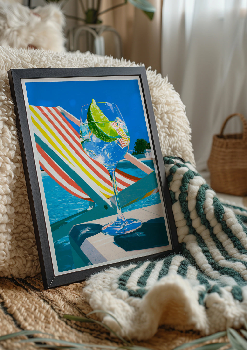 Gin & Tonic Poolside Sun Lounger Art Print, Summer Cocktail Poster, Pop Art Style