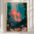 Underwater Coral City Cathedral Poster, Fantasy Ocean Wall Art, Teal Coral Print
