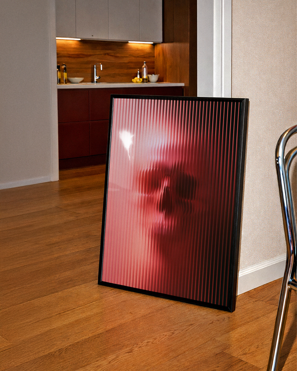 Skull Through Glass Poster, Pink Red Abstract Art Print, Dark Moody Wall Art