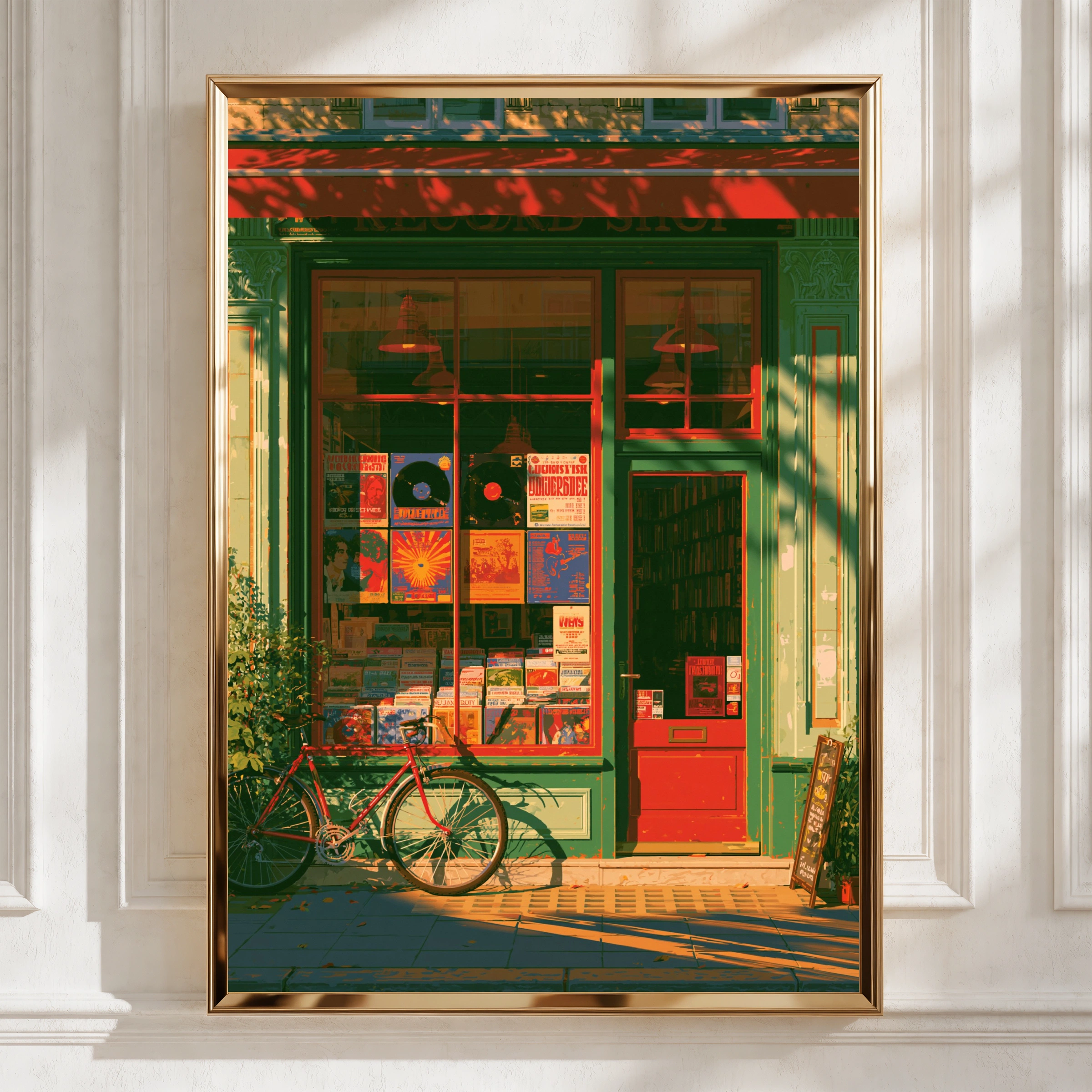 Record Store Poster, Vinyl Shop Street Scene, Retro Music Wall Art