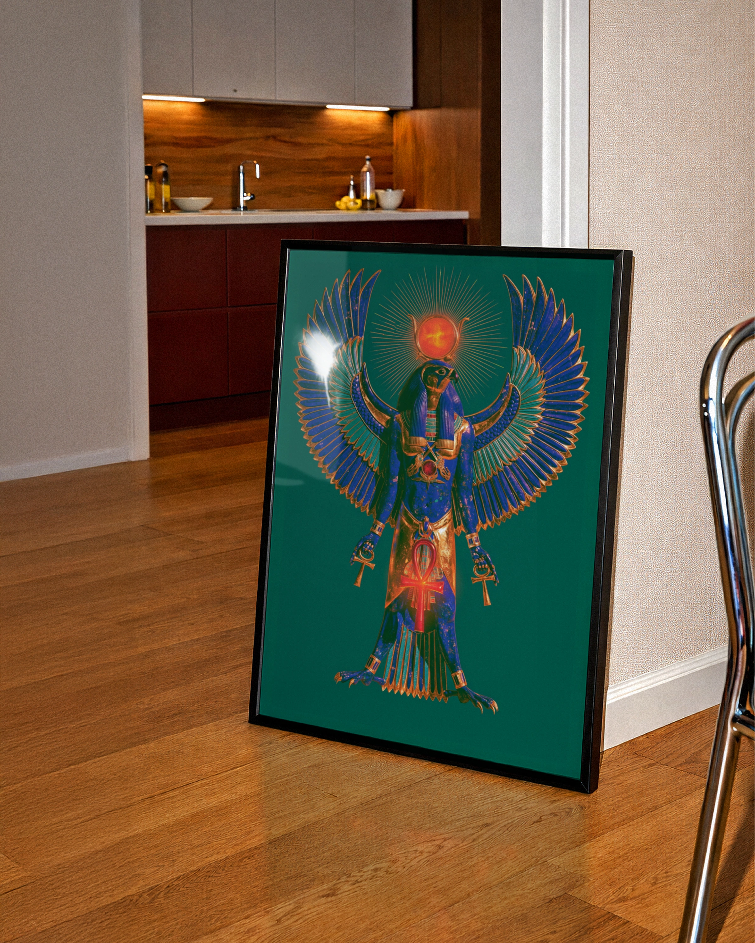 Horus Egyptian God Poster, Full Figure Falcon Deity, Ancient Egypt Wall Art