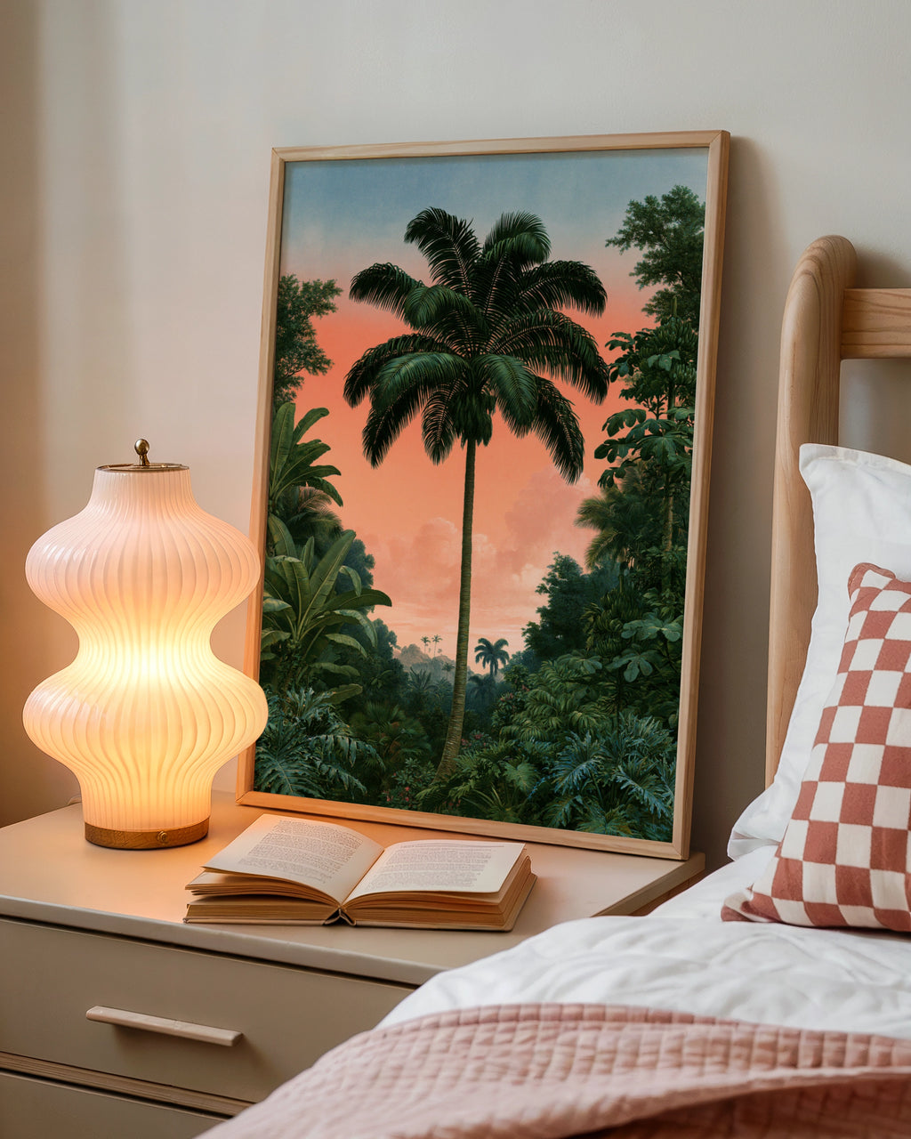 Palm Tree Sunset Poster, Tropical Jungle Wall Art, Vintage botanical Print
