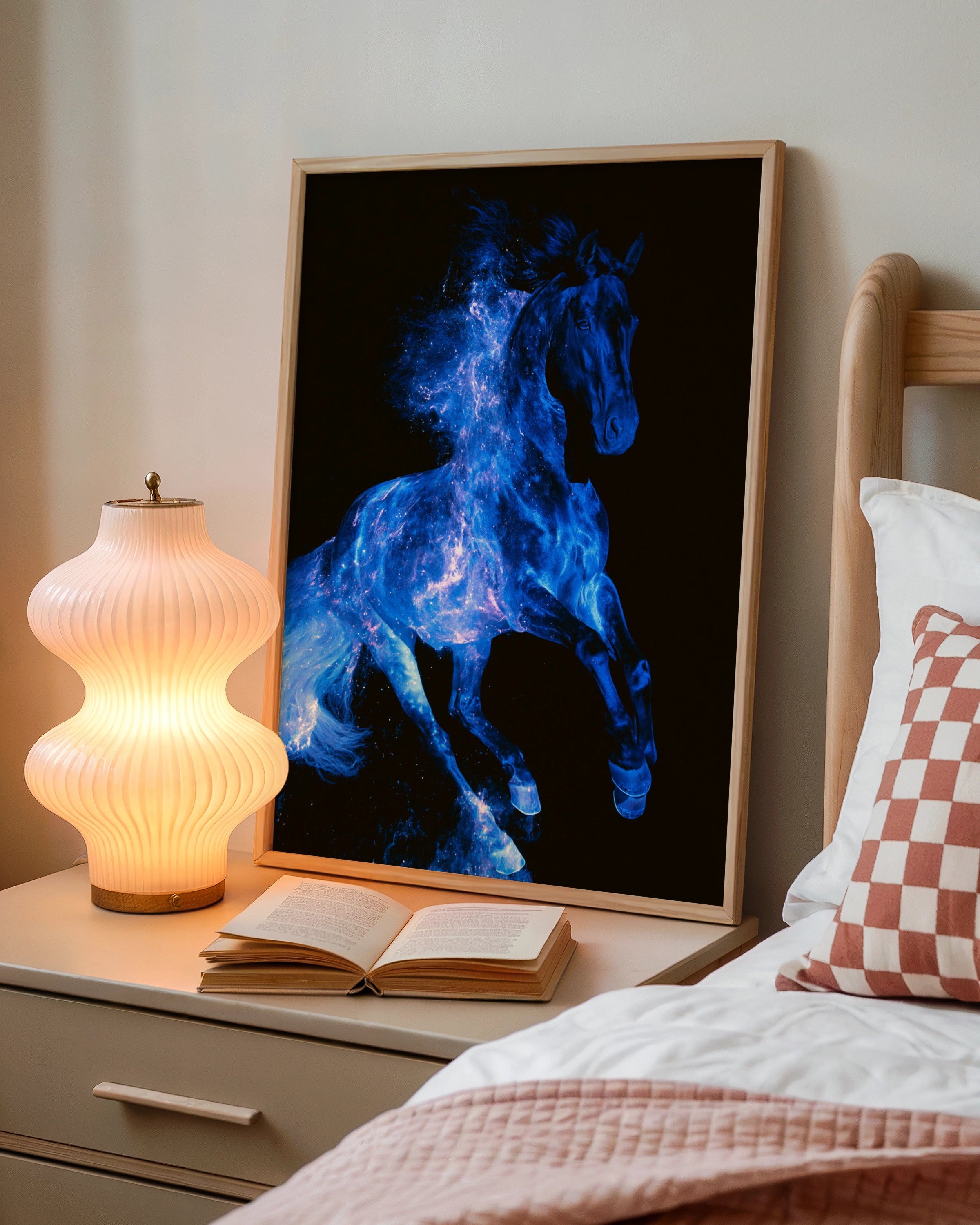 Blue Fire Horse Poster, Cosmic Stallion Wall Art, Dark Fantasy Print