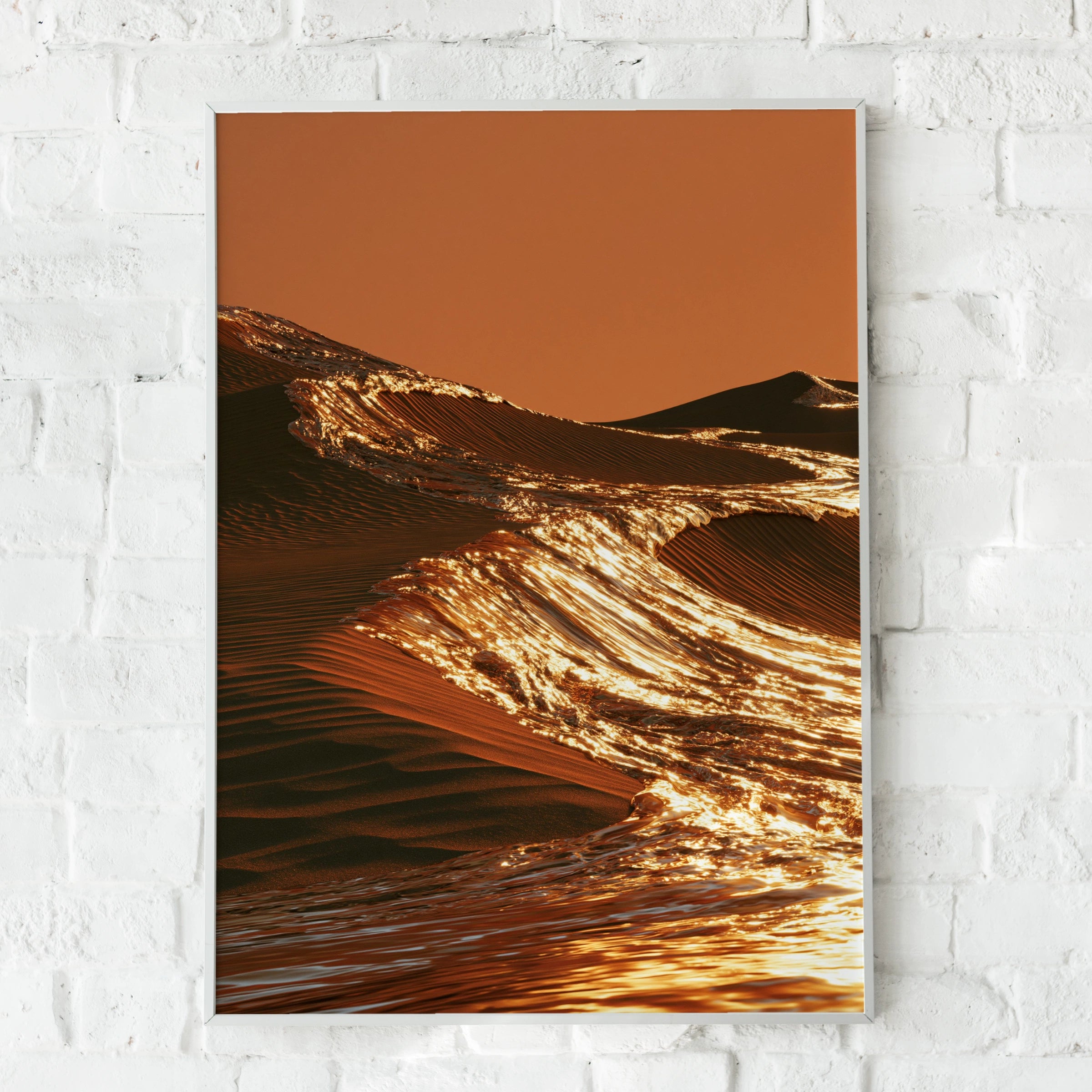 Sand Dunes Golden Water Surreal Desert Wave Poster, Abstract Art Print