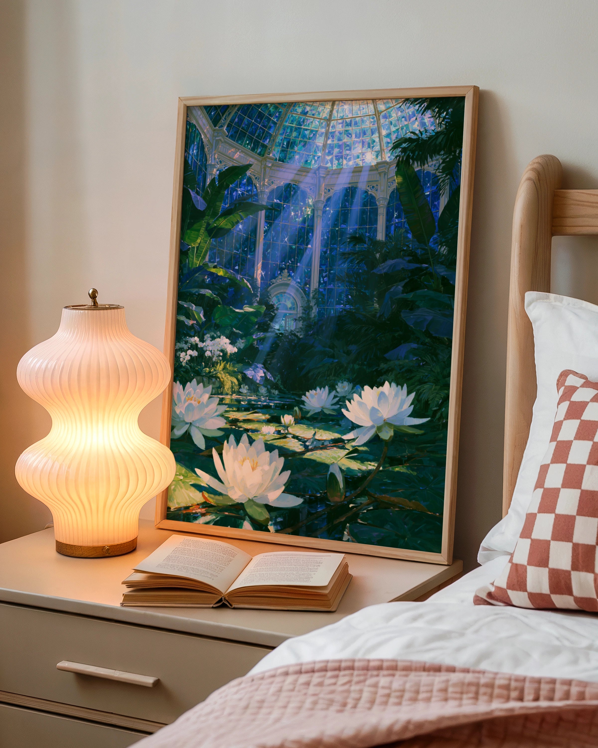 Greenhouse Water Lilies Poster, Glass Dome Botanical Garden, Impressionist Wall Art