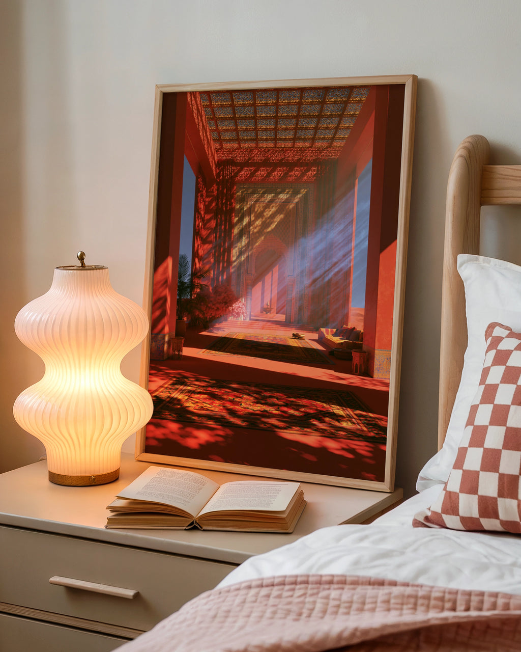 Middle Eastern Hall Poster, Moroccan Architecture Art Print, Warm Red Tones