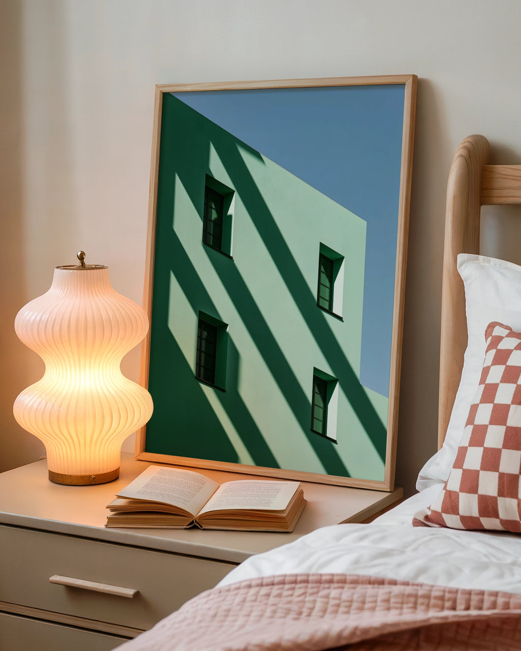 Green Architecture Shadow Poster, Minimalist Building Wall Art, Modern Print