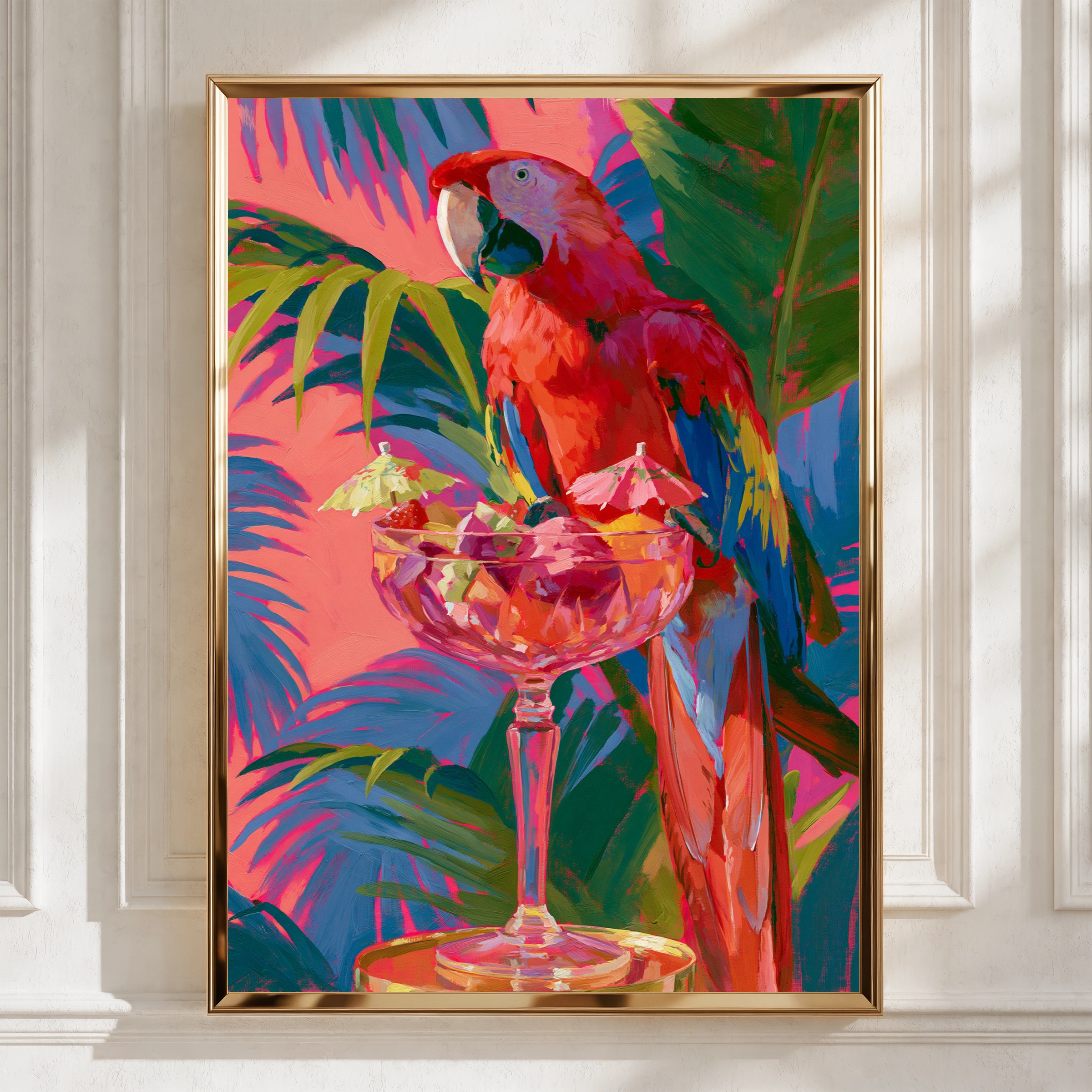 Tropical Parrot Cocktail Wall Art Poster, Colourful Macaw Print