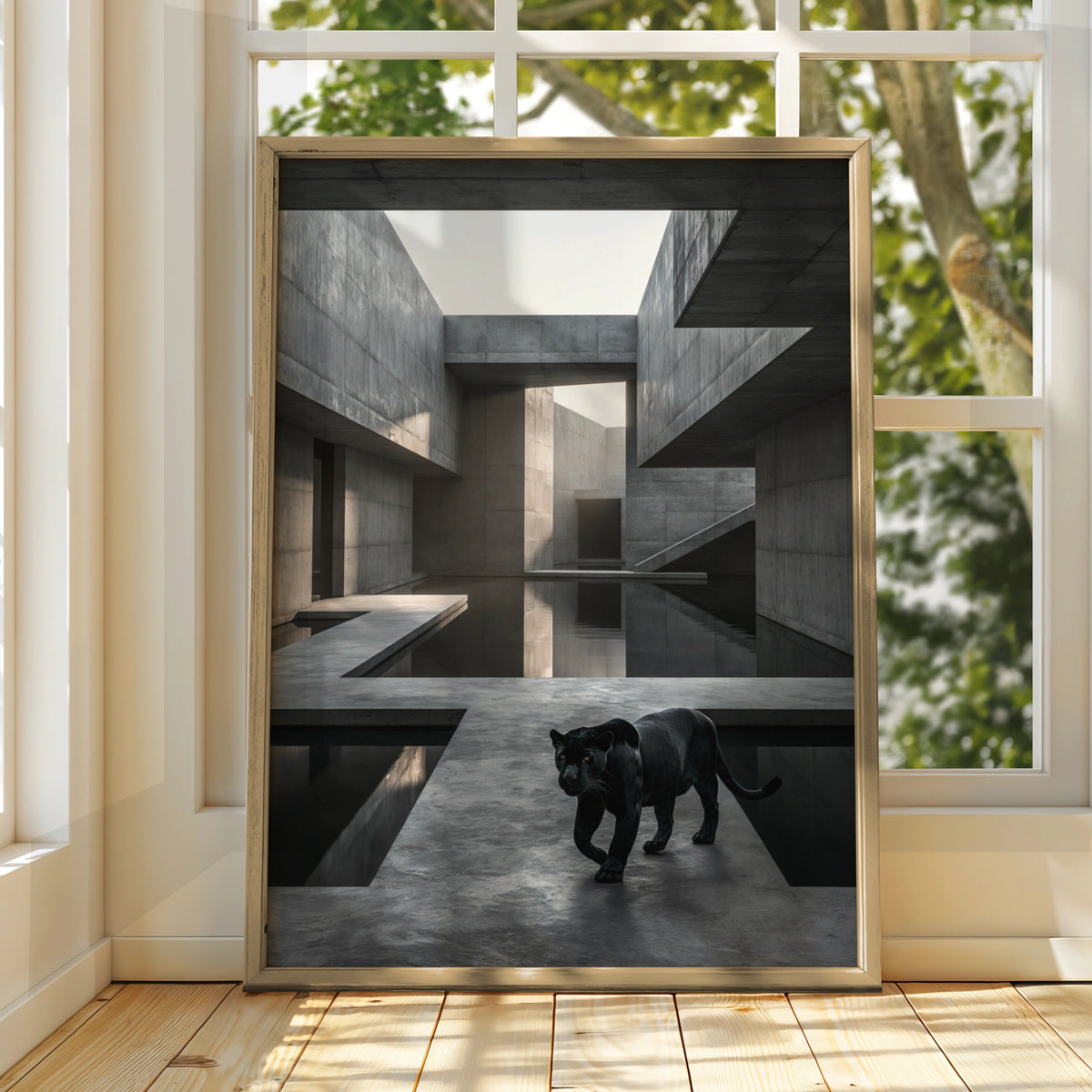 Black Panther Brutalist Architecture Poster, Dark Concrete Wall Art